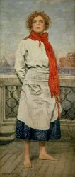 Schilderij van Carlo Stratta, Dina Galli in Scampolo, een theatervoorstelling van Dario Niccodemi